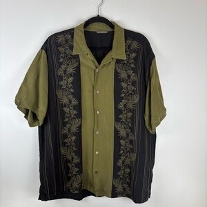 Tommy Bahama Mens X Large Green Floral Button Up Shirt Short Sleeve Silk Blend